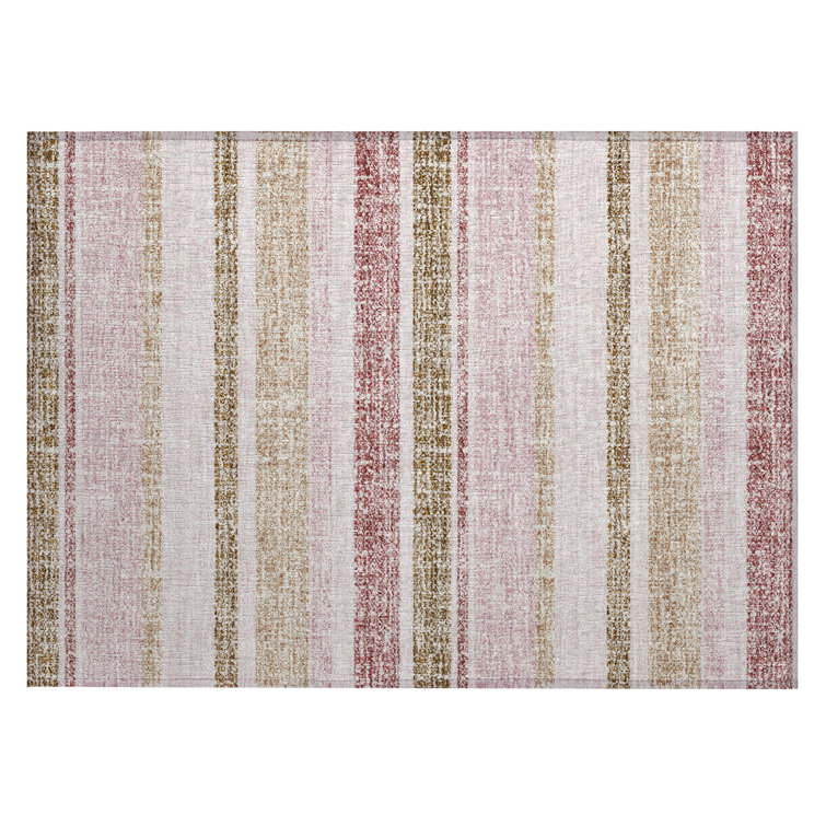 Machine Washable Indoor/Outdoor Xhevrie Pink Rug
