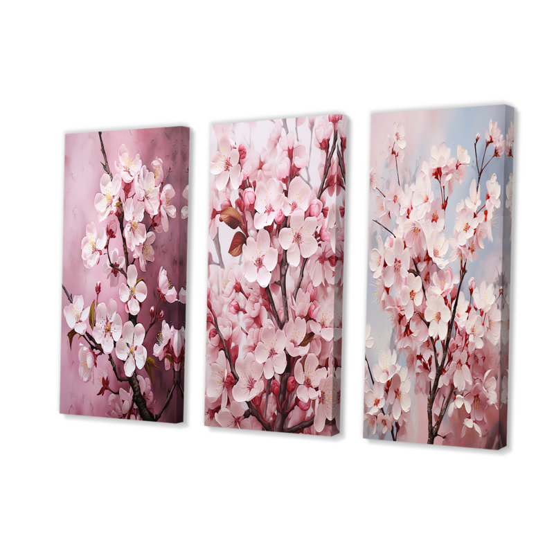 Goforth - Ensemble de 3 décorations murales cerisier en fleurs, H 28 po x l 36 po, Toile tendue
