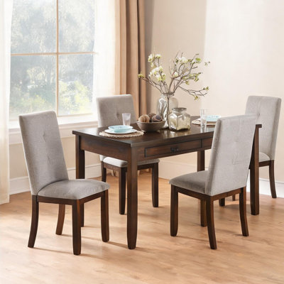 Rectangle Wooden Dining Set with 4 Upholstered Chairs and Storage Drawers, Seats 4, Dark Cherry Finish, Transitional Style for Kitchen or Dining Room