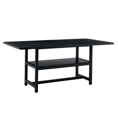 71"×35.4" Modern Spliced Dining Table, 4 Black Textured MDF Combined Tabletop With 43.3"×19.7" Lower Storage Shelf, Family Gathering Dinner Table