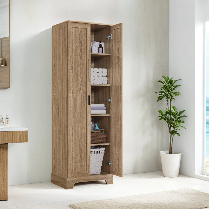 Nehmia Freestanding Linen Cabinet, Brown
