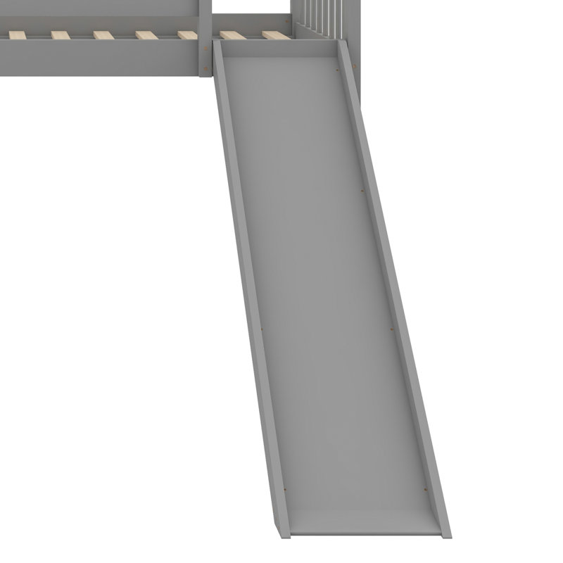 Lit mezzanine avec deux tiroirs et glissade, Gris