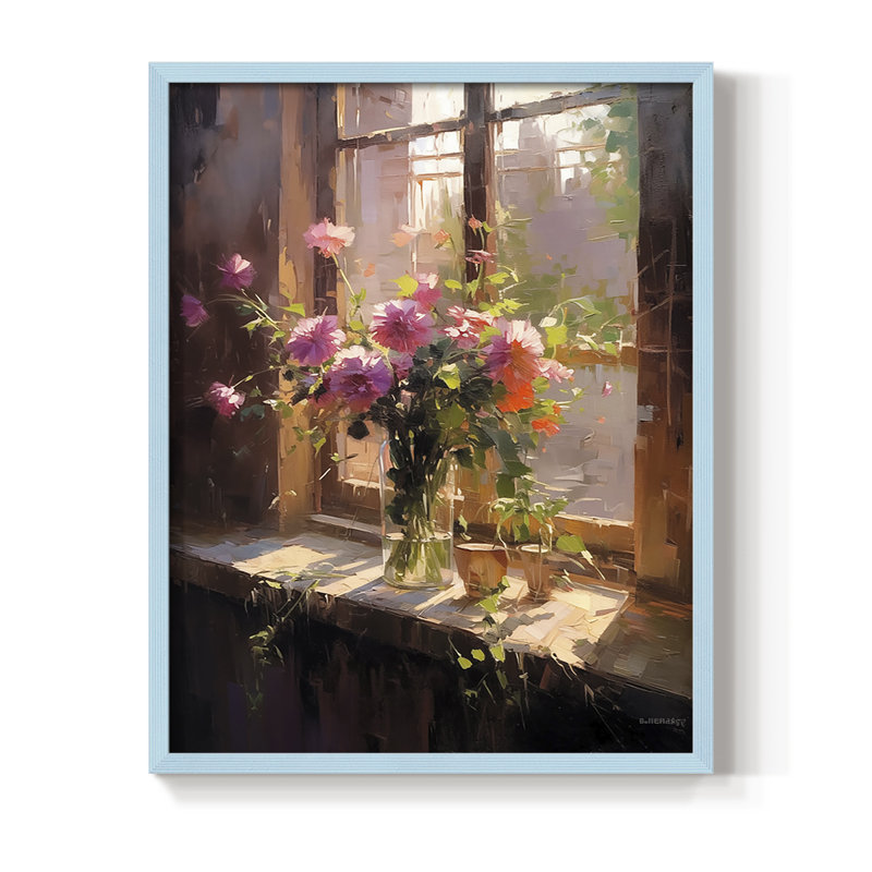 Reproduction encadrée FLORAL Series DCCLxxvii - bois massif, Bleu, H 15 po x l 12 po