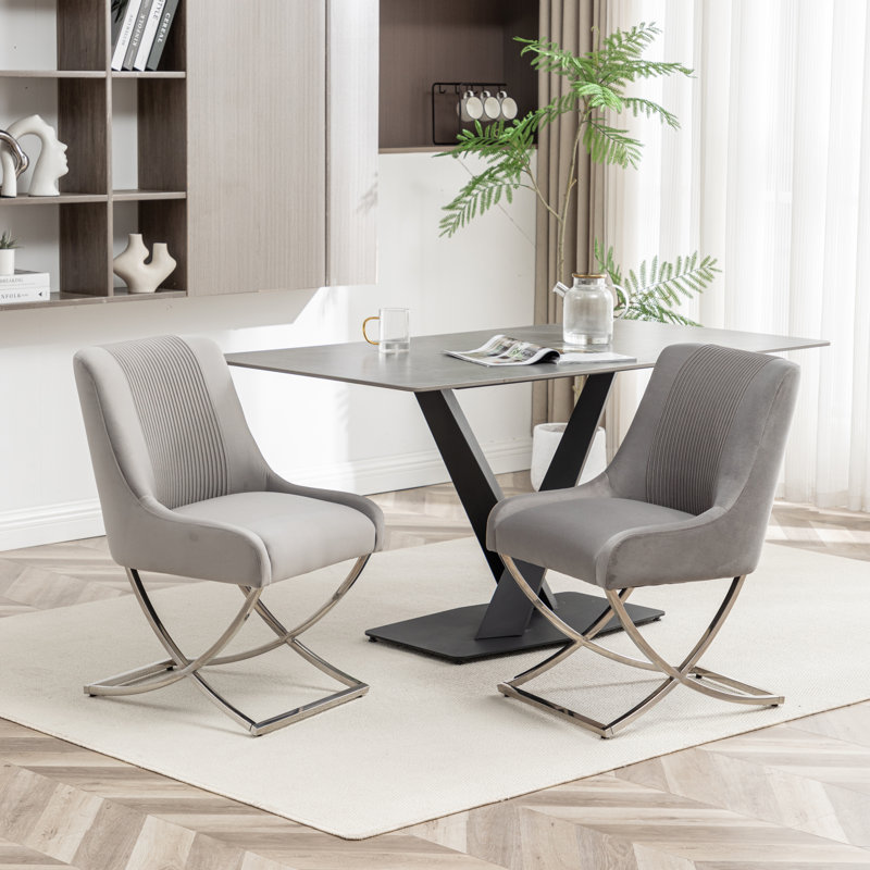 Chaise d'appoint rembourrée en velours Elian, Gris