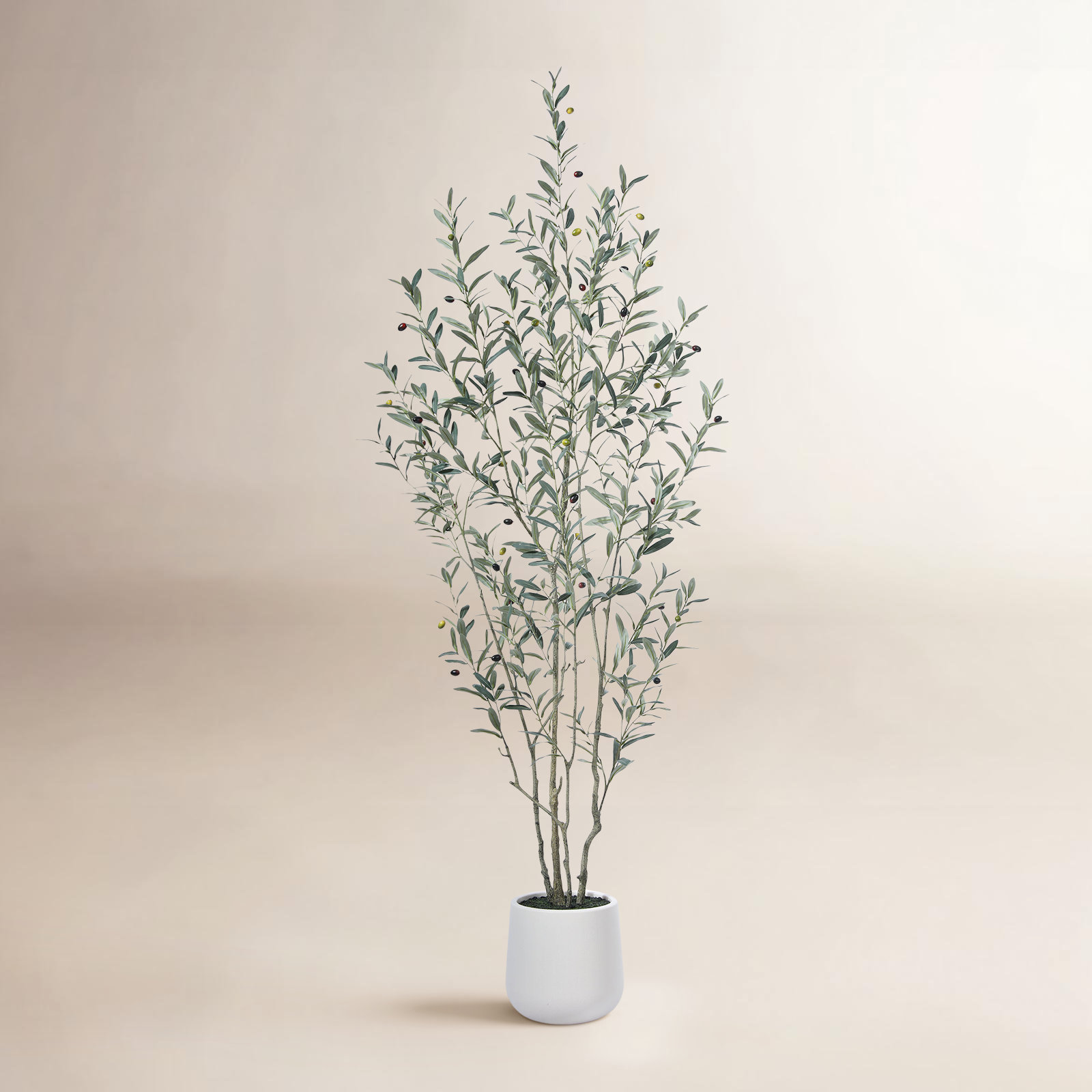 George Fake Plastic Olive Tree with Oval White Planter, Pre Potted Faux Greenry Plant for Home Decor, 84" H x 28" W x 28" D
