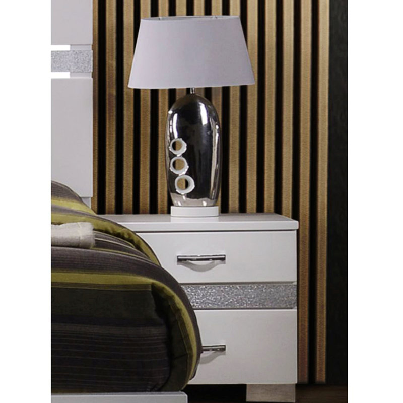 White Gloss Wood and Metal 2-Drawer Nightstand