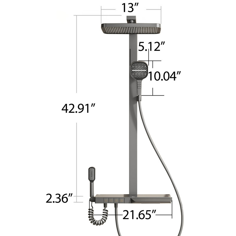 Système de douche thermostatique à quatre fonctions, Gris arme