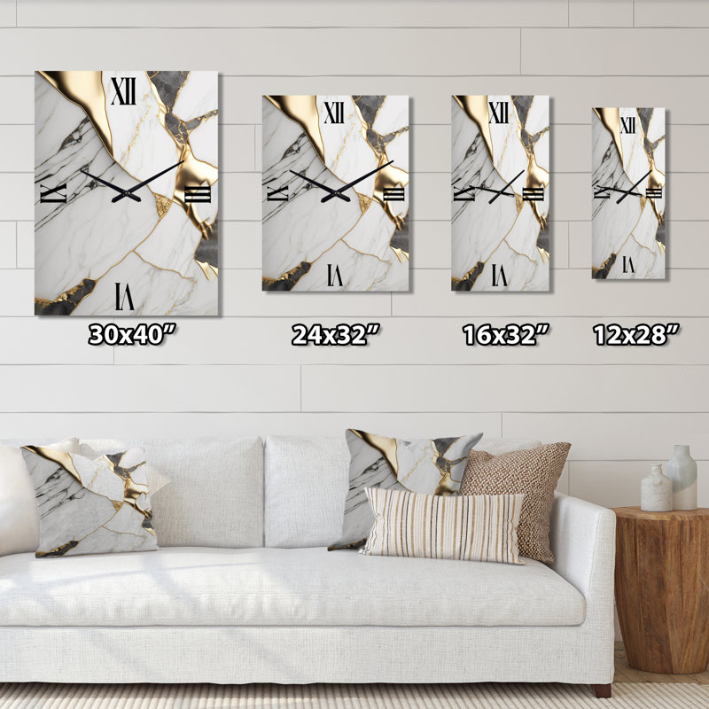Jahshua - Horloge murale abstraite surdimensionnée en marbre, H 32 po x l 16 po x P 1 po