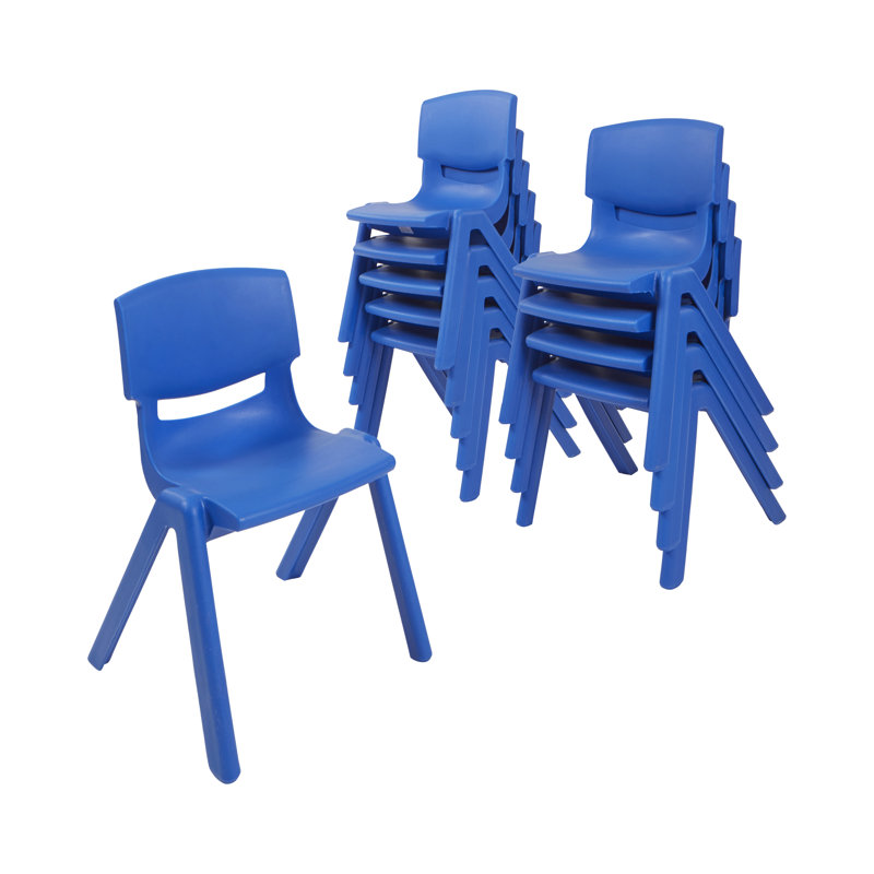 ECR4Kids Plastic School Stackable Chair, 12in, Classroom Furniture, 10-Piece, Blue