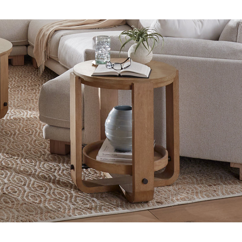 Pula 24'' Tall Abstract Round End Table with Shelf