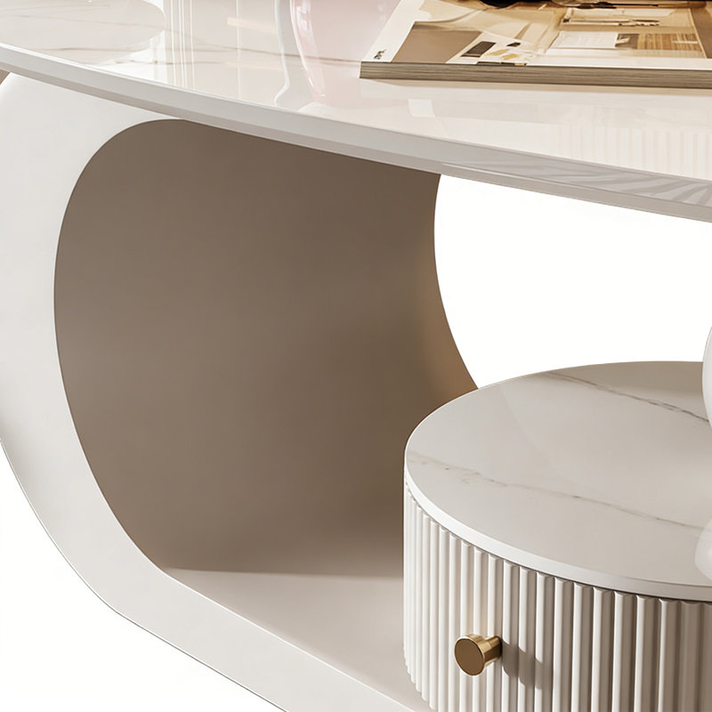 Table basse avec rangement, White, Blanc / Gris, H 15,74 po x L 51,18 po x l 27,55 po