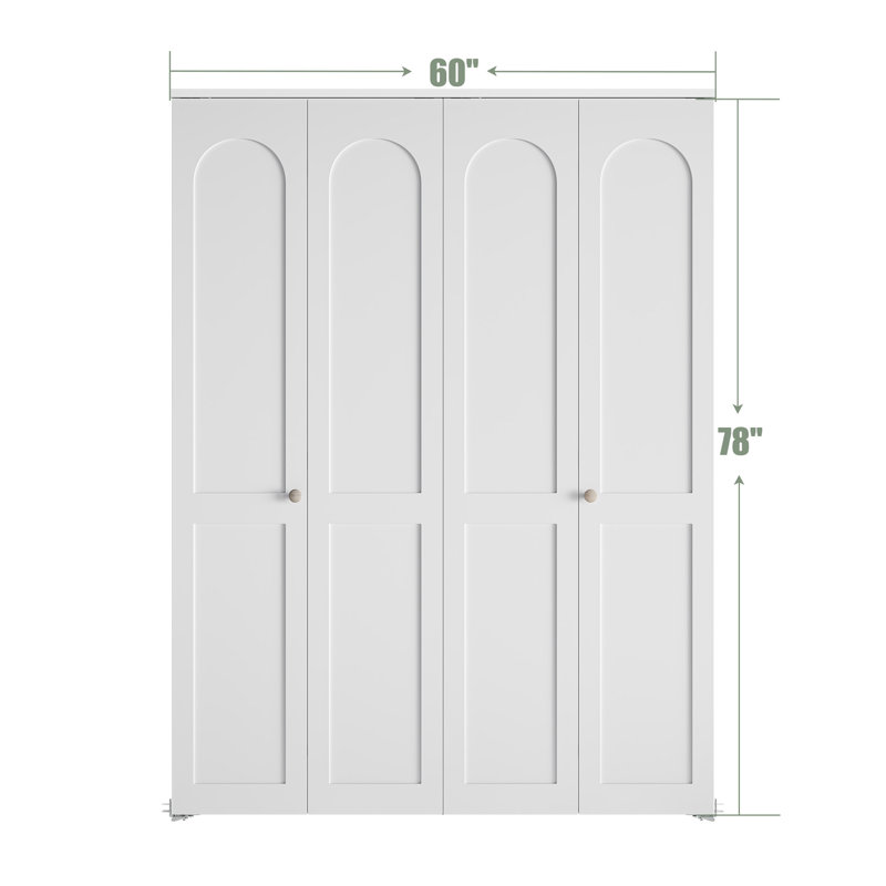 Porte pliante en bois manufacturé 2 panneaux arqué blanc apprêté avec quincaillerie incluse, 60 po x 80 po