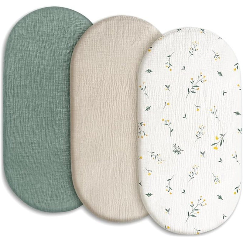 Ensemble de 3 draps pour berceau en mousseline pour bébé, drap-housse respirant en coton pour bébé garçon