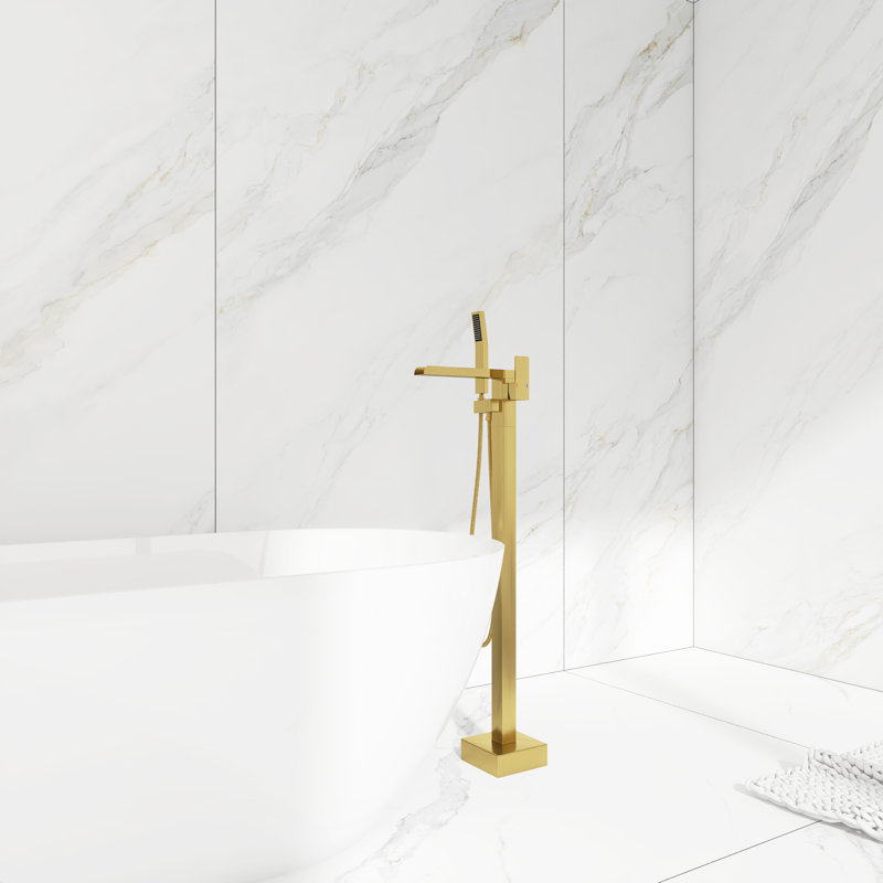 Gold Freestanding Floor Mount Tub Faucet with Hand Shower