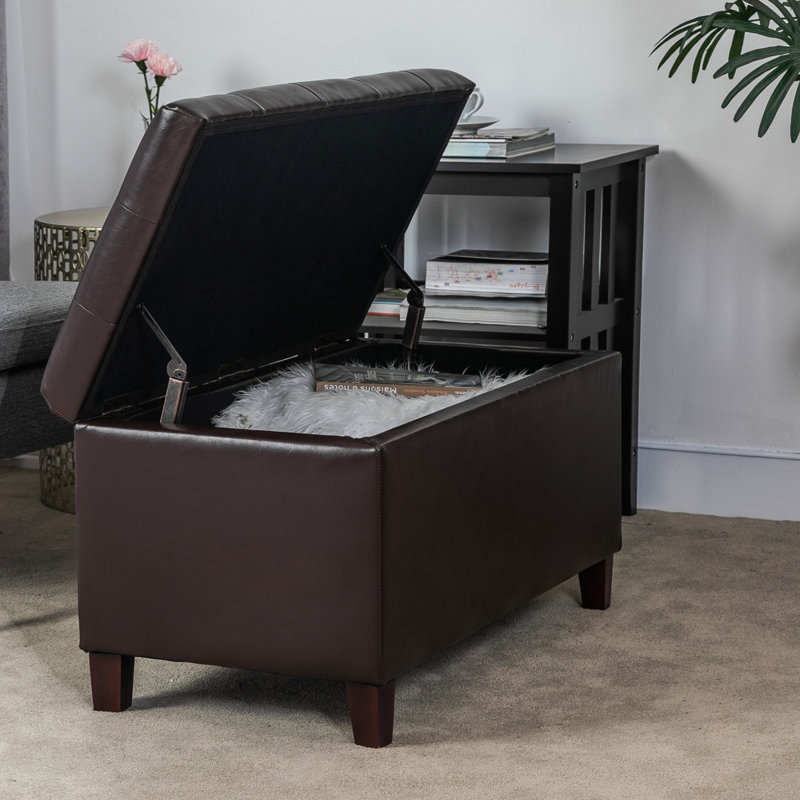 Mogadore Home Rectangle Storage Ottoman Bench, Brown Faux Leather