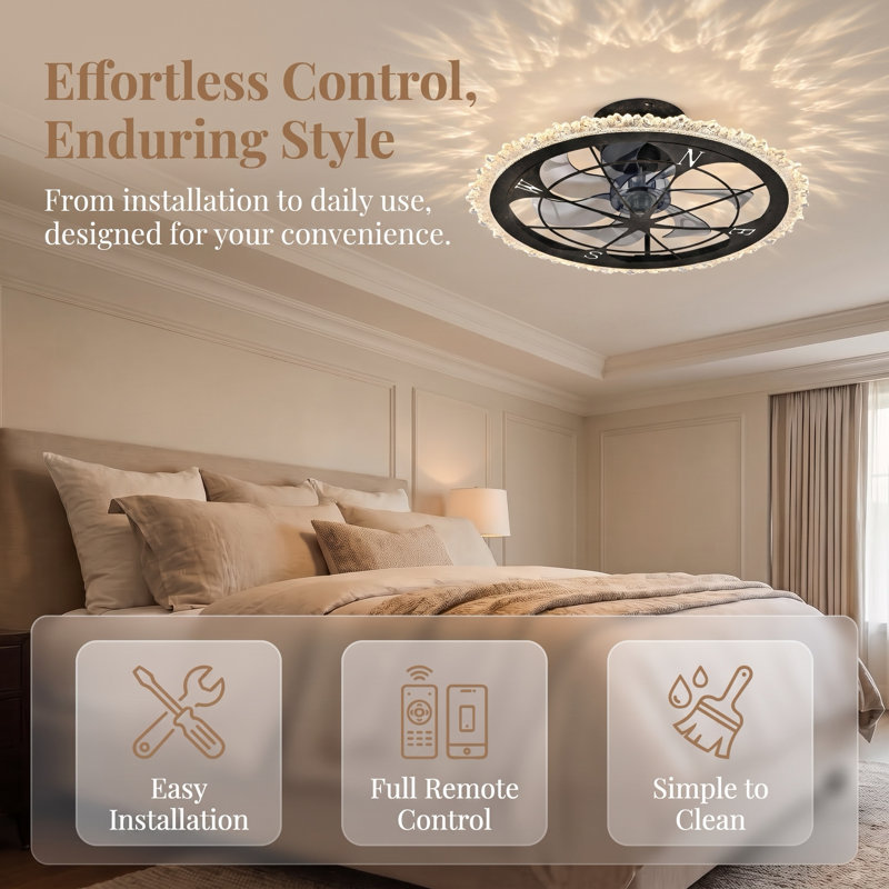 21" Caged Flush Mount Ceiling Fan with LED Light and Remote Control