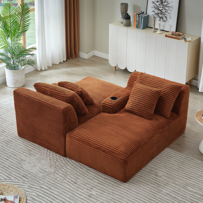 Calyssa Double Chaise Lounge with High-Density Spring Padding and Durable Corduroy Fabric