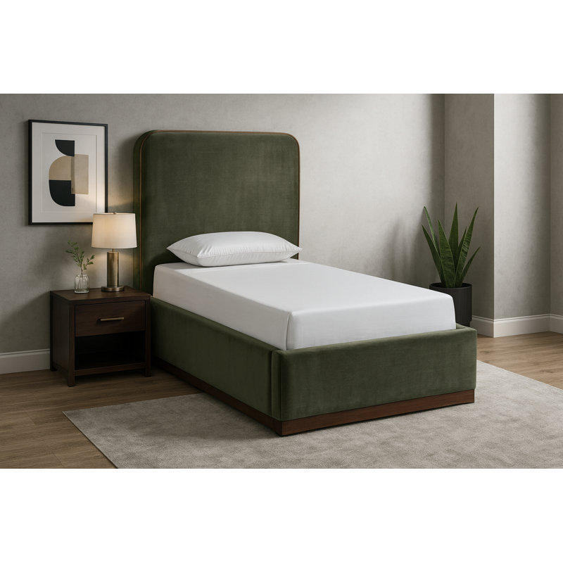 Lit tapissier Dayna, Simple, Velours vert