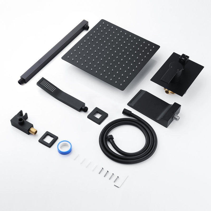 10inch Rainfall Shower Head And Balanced Faucet - Matte Black Wall Mounted Bathroom With Balance Valve