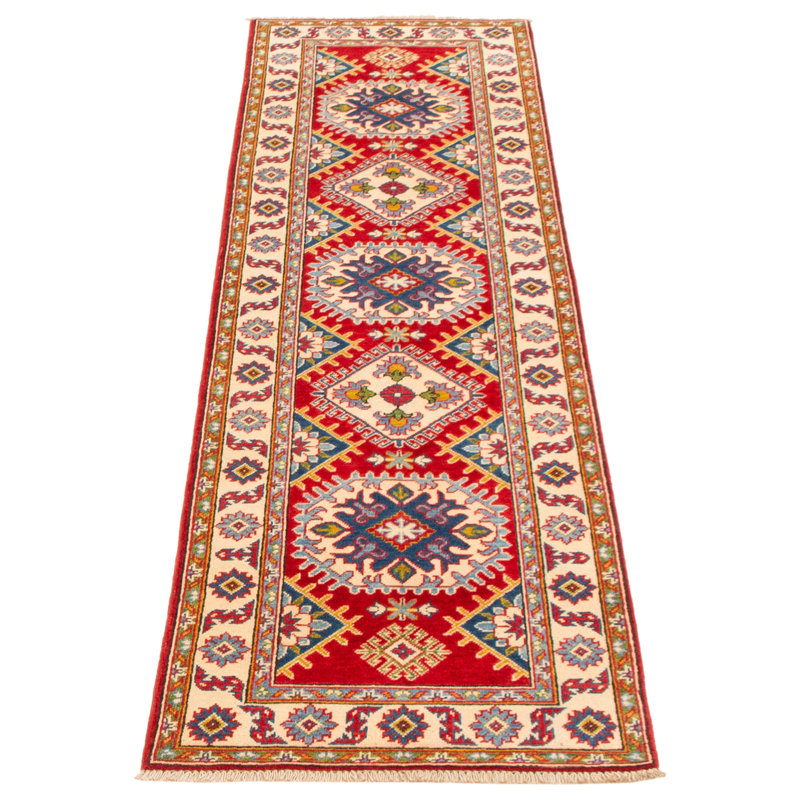 Tapis de couloir rouge en laine noué à la main de conception unique 2 pi 8 po x 9 pi 7 po New Age