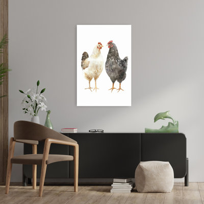 Watercolor Chickens Rustic Abstract Contemporary Bird Landscape Nature Wall Art Print 1 Piece Wrapped Canvas Wall Art