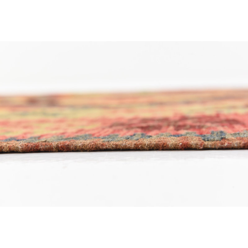 Tapis de la zone en laine rouge/beige 3 pi 5 po x 6 pi 8 po one-of-kind-noué la main Doorfield