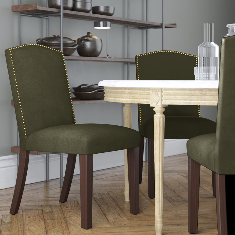 Chaise rembourrée Tietjen, Velours mousse sèche, Bois noir