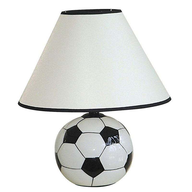 12" Tall Ceramic Table Lamp, Soccer Shaped, Linen Shade