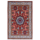 Hand Knotted Wool Area Rug in Red And White