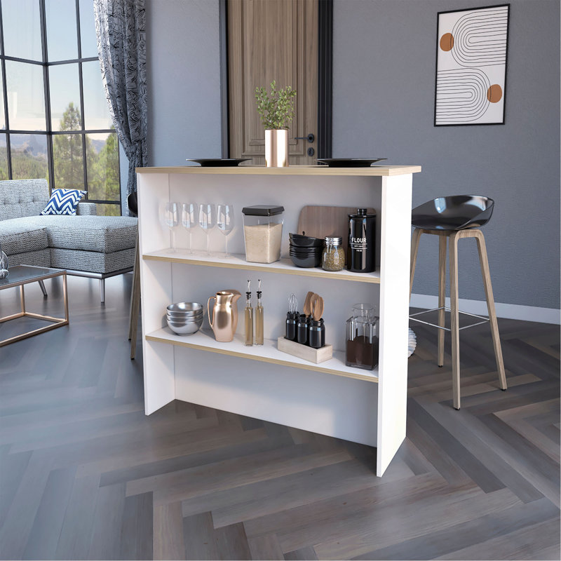 Kitchen Island, Kitchen Bar with 3-Tier Shelves