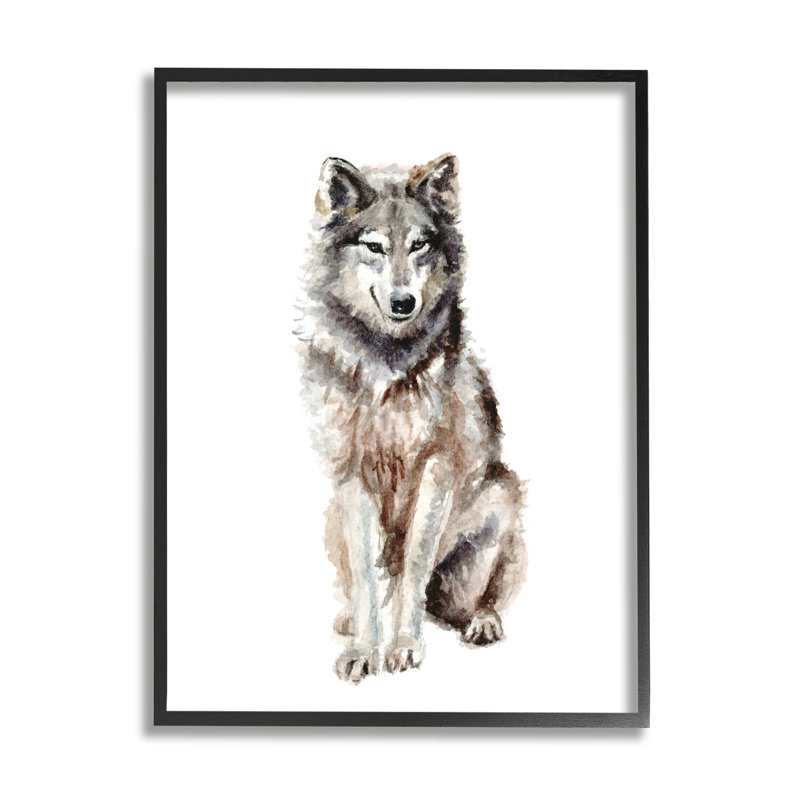 Loup arctique, chambre de bébé par Fox Hollow Studios - Peinture, H 30 po x l 24 po x P 1,5 po, Giclée encadrée noir minuit