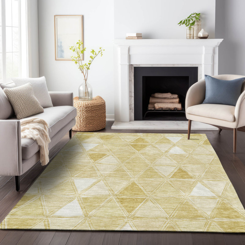 Tapis doré Prisco lavable à la machine de qualité supérieure, Rectangle 10 pi x 14 pi