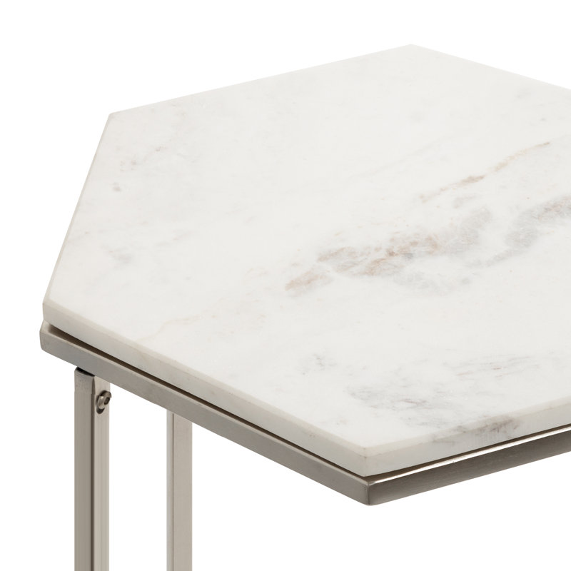 Cemaliye Marble Top End Table, Silver