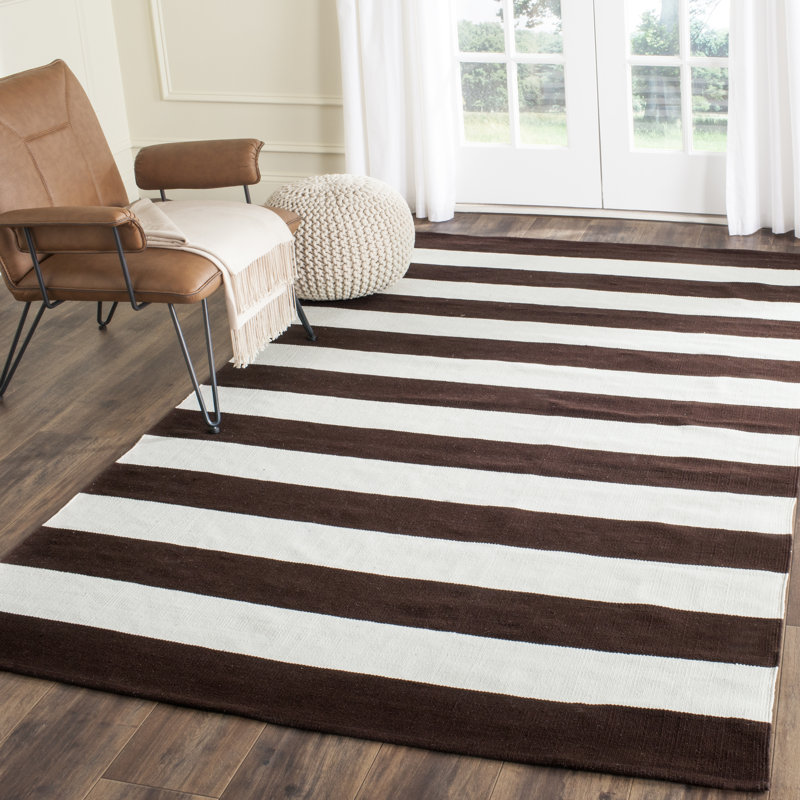 Wester Hand Woven Cotton Striped Rug, Rectangle 4' x 6'