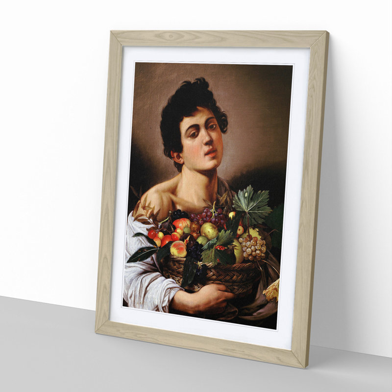 Boy with a Basket of Fruit by Caravaggio - Picture Frame Painting, 36cm H x 27cm W x 2cm D, Oak
