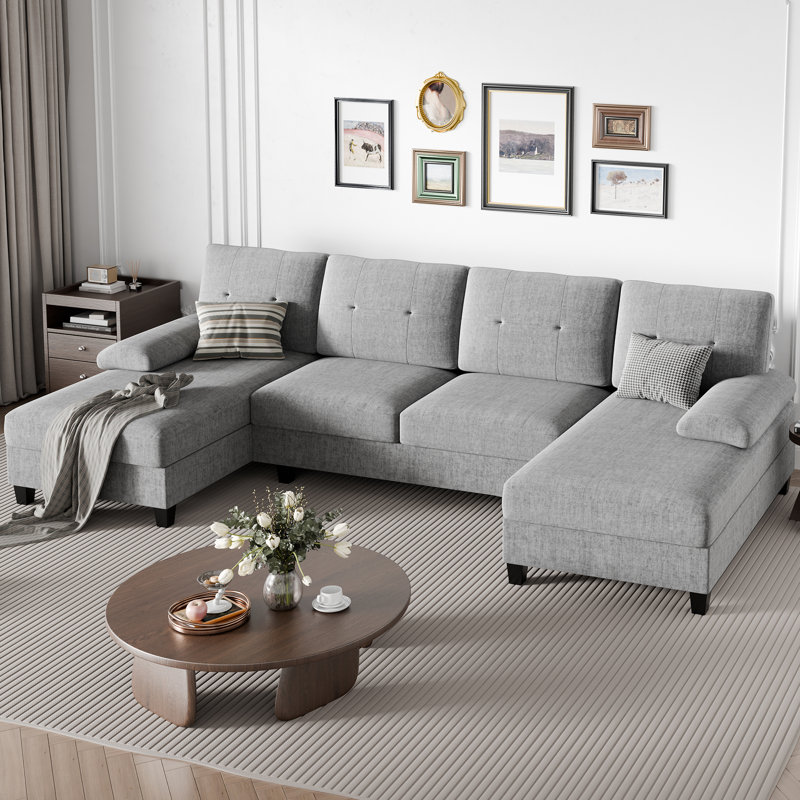 Canapé modulaire rembourré 3 pièces 3 pièces, Mélange de coton gris foncé