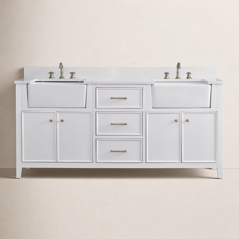 Aisa 72" Double Bathroom Vanity, White/Brushed Nickel