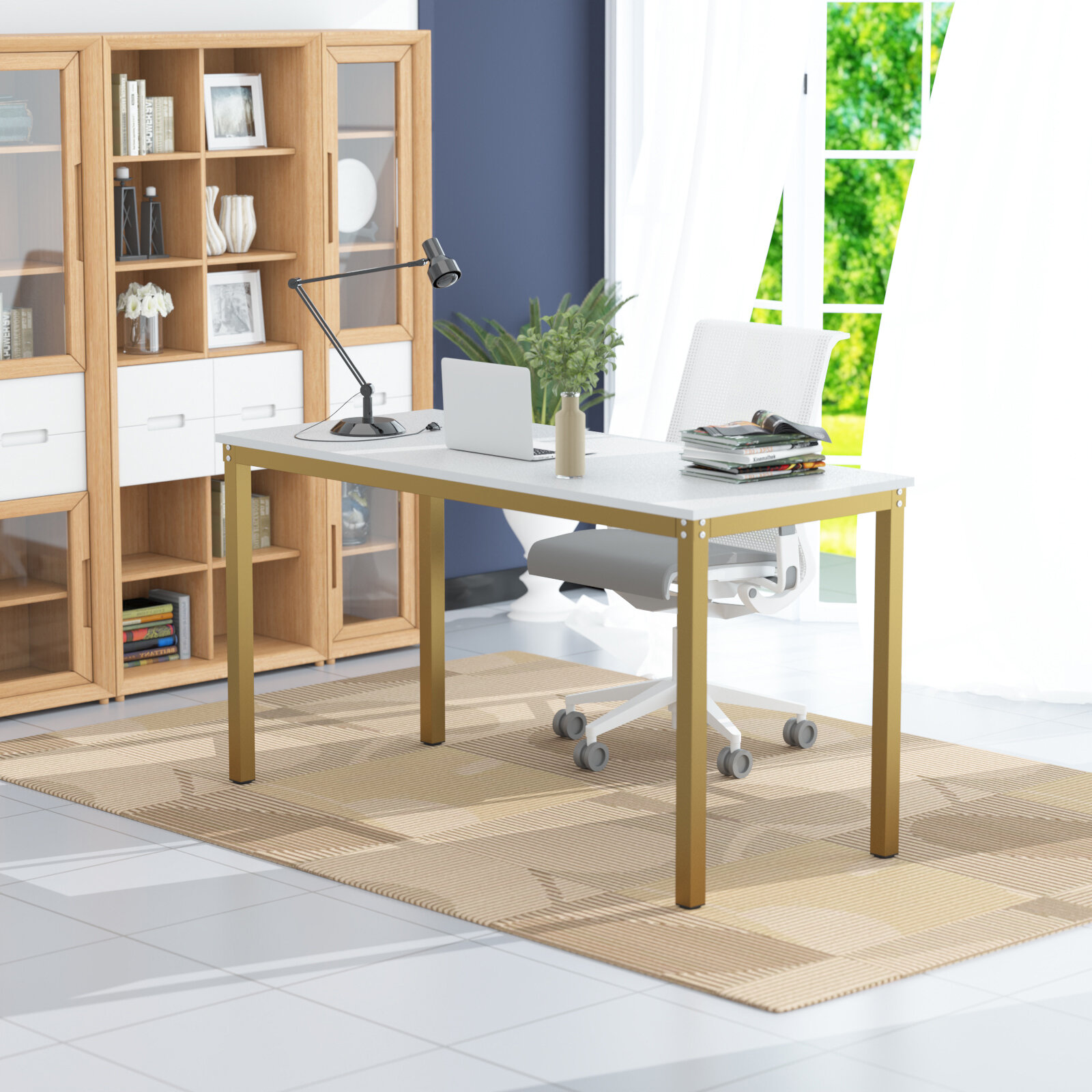 Secil Modern Desk with 2 Drawers Everly Quinn Color: Gold, Size: 29.9 H x 41.7 L x 19.7 W