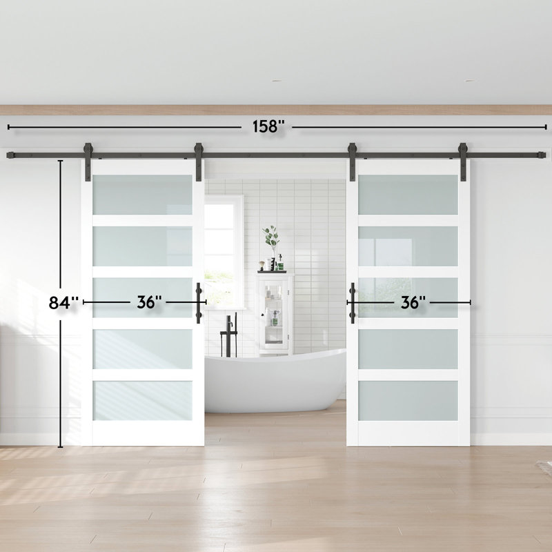 Porte de grange double en verre manufacturé avec ensemble de quincaillerie d'installation, 72 po x 84 po, 2