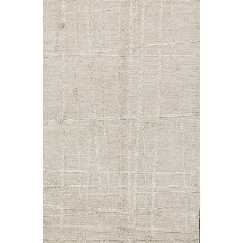 Tapis crème et vert noué à la main de haute qualité