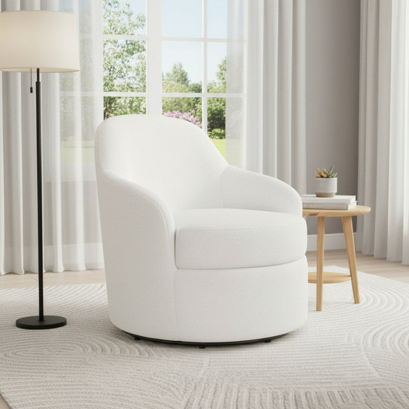 Fauteuil baquet de rangement pivotant à 360 ° blanc, style rembourré pour le salon - élégant et pratique