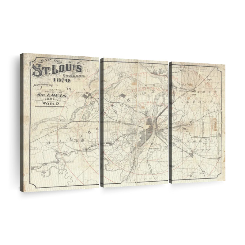 «Vintage St Louis Map II» sur toile, H 20 po x l 33 po x P 1,25 po