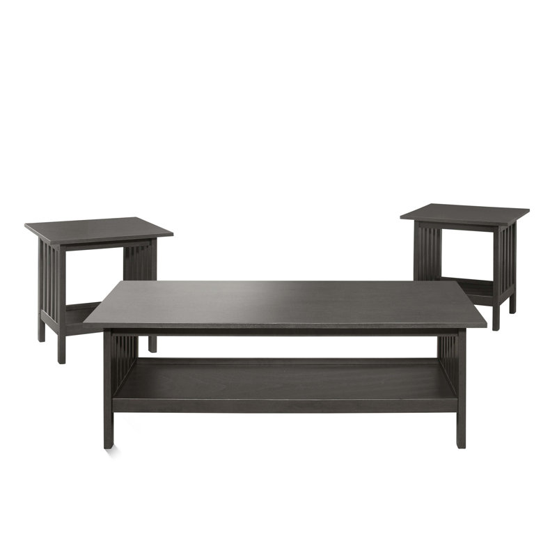 Ensemble de tables 3 pièces Wiston, 1 table basse, 2 tables de bout, bois gris antique