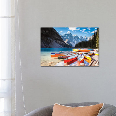 Canoes, Moraine Lake by Matteo Colombo - Wrapped Canvas Print