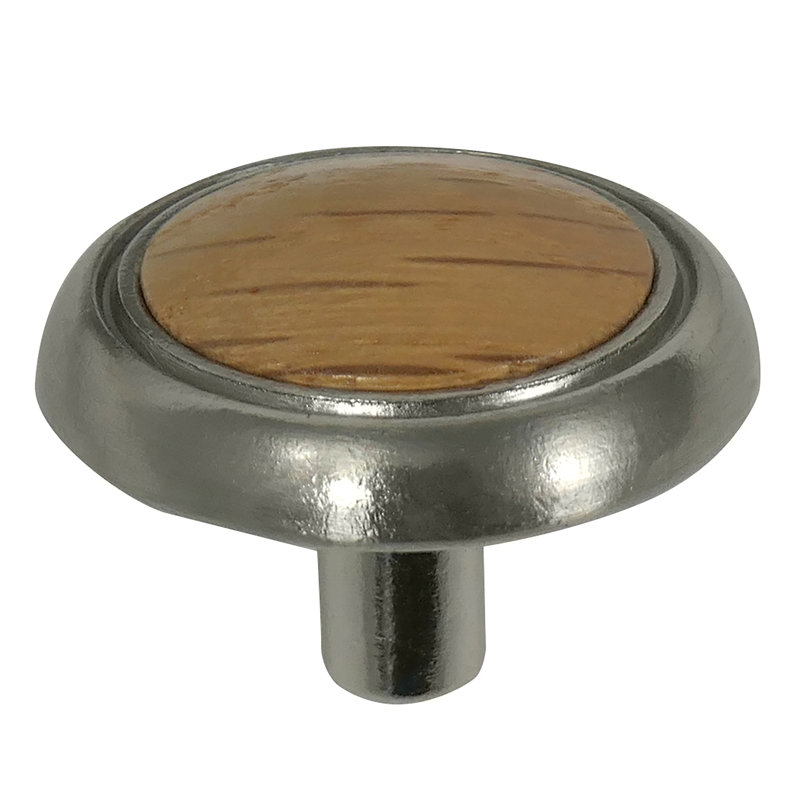 Satin Chrome and Oak Round Cabinet Knob