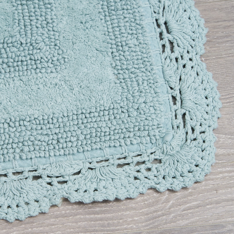 Laura Ashley Crochet Cotton 2 Pieces Bath Rugs, Aqua