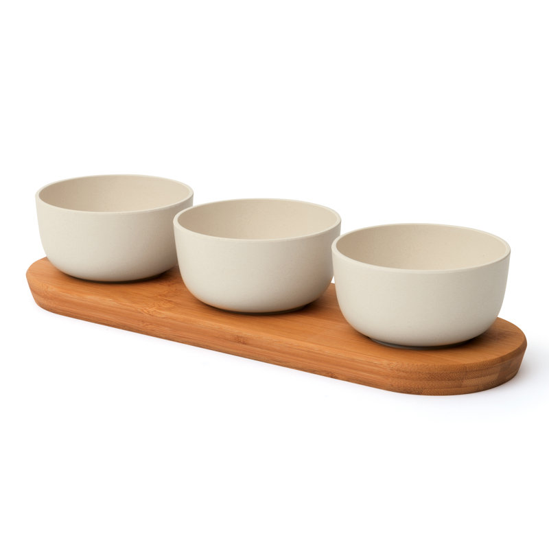 BergHOFF Leo 3Pc 9,28 oz Ensemble de bols à apéritif avec plateau en bambou