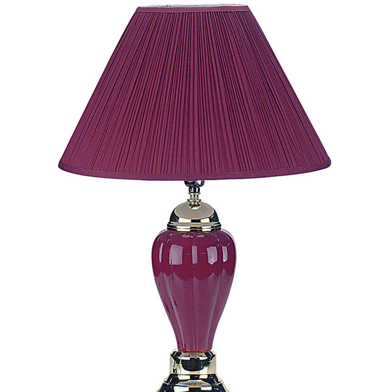 Lampe de table haute 27 po en céramique, en forme d'urne avec finition bourgogne, abat-jour en lin, Bourgogne