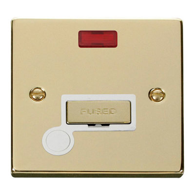 Polished Brass 13A Fused Ingot Connection Unit With Neon With Flex