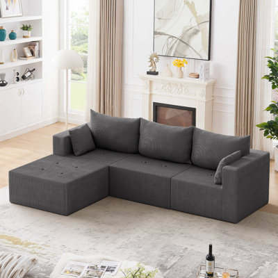 Canapé modulaire en velours côtelé de 104,25 po de largeur, aucun assemblage requis
